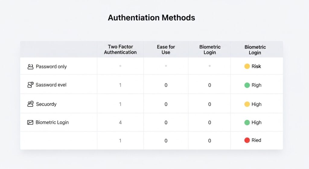 Quick Comparison: Authentication Method Security Levels